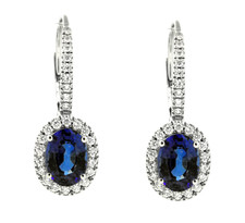 18K White Gold - Oval Sapphire & Diamond Earrings (2.12ct)