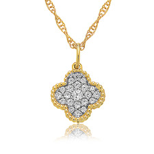 14K Yellow Gold - Petite Diamond Pave Clover Pedant & Chain (0.18ct)