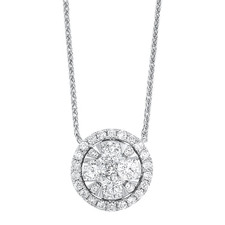 14K White Gold - Round Shaped Cluster Style Diamond Halo Fashion Necklace (0.33ct)