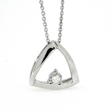 14K White Gold - Open Triangle Diamond Solitaire Fashion Pendant & Chain (0.05ct)