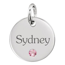 Sterling Silver - Personalized Engraved  Birthstone Round Disc Charm Pendant & Chain