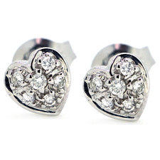 14K White Gold - Mini Diamond Pave Set Heart Stud Earrings (0.11ct)
