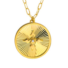 14K Yellow Gold - Radiant Gold Disc Diamond Pendant & Petite Paper Clip Chain  