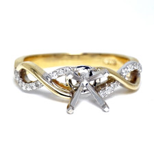 14K Yellow & White Gold - Alternating Twisted Style Diamond Engagement Ring Setting (0.10ct)