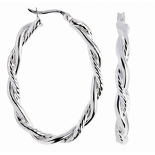 Sterling Silver - Oval Shaped Braided Rope Style Hoop Earrings 
