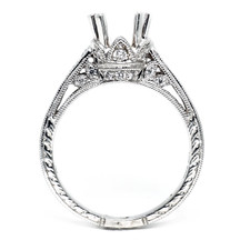 18K White Gold - Vintage Detailed Crown Diamond Engagement Ring Setting 