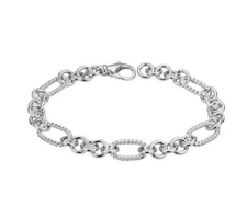 Sterling Silver - Oval Rope Braid Style Link Fashion Bracelet (7.5 inch)