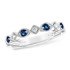14K White Gold - Vintage Scalloped Sapphire & Diamond Stackable Band (0.26ct) 