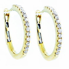 14K Yellow Gold - 0.22ct - Round Diamond Classic Small Hoop Diamond Earrings