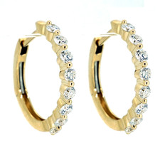 14K Yellow Gold - 0.52ct - Round Diamond Single Prong Hoop Diamond Earrings