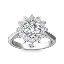 14K White Gold - Martin Flyer Starburst Round Diamond Halo Engagement Ring Setting (0.49ct)