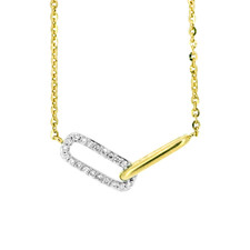 14K Yellow Gold - Diamond Set Paper Clip Necklace - 0.10ct