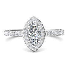 Martin Flyer - 14K White Gold - 0.71ct  Marquise Cut Diamond Halo Engagement Ring (0.28ct)