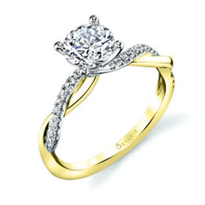 14K YELLOW & WHITE GOLD - SYLVIE TWISTED VINE DIAMOND ENGAGEMENT SEMI MOUNT RING (0.14CT)