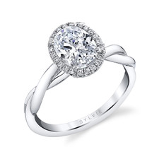  14K White Gold - Sylvie Twisted Vine Oval Diamond Halo Engagement Setting (0.10ct)