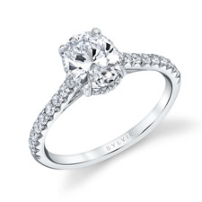 14K White  Gold - Oval Hidden Halo Cathedral Style Diamond Engagement Ring Setting (0.31ct)