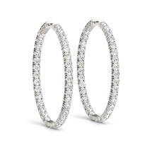 14K White Gold - 1.90ctw - Inside Out Round Diamond Hoop Earrings