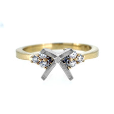 14K Yellow Gold - Three Stone Accented Diamond Engagement Ring Setting (0.17ct)