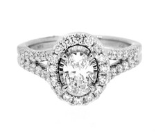 14K White Gold - Oval Cut Diamond Halo Split Shank Engagement Ring (1.00ctw)