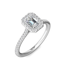 14K White Gold - Radiant Cut Diamond Halo Engagement Ring (0.72ct)