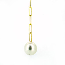 14K Yellow Gold - 8.5mm Cultured Pearl Dangling Italian Lariat Paper Clip Style Necklace - 18 in