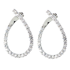 14K White Gold - Round Diamond Front To Back Hoop Earrings - 2.45ct 