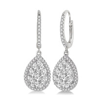 14K White Gold -  1.00ct - Pear Shaped Round Diamond LoveBright Drop Dangle Earrings