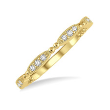 14K Yellow Gold - Round Diamond Accented Petite Beaded Stackable Band (0.15ct)