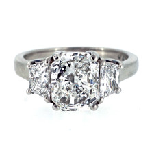 Platinum - 2.01ct (GIA: F/SI1) Radiant Cut Diamond Three Stone Ring (0.70CT)