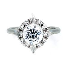 14K White Gold - Fancy Round Halo Diamond Engagement Ring Setting - 0.41ct 