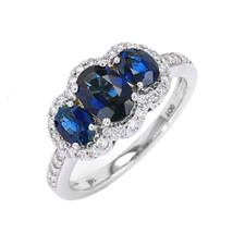 14K White Gold - 1.62ct - Oval Blue Sapphire & Diamond Halo Fashion Ring (0.33ct)