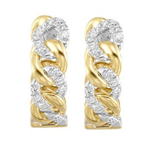 14KT Yellow Gold- Diamond Accented Cuban Link Hoop Earrings (0.14ctw)