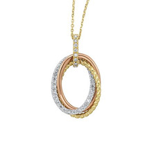 14KT - 3 Tone Diamond Accented Rope Braid Triple Loop Fashion Necklace (0.25ctw)