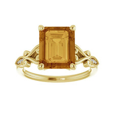 10K Yellow Gold - 10x8 - Radiant Citrine & Diamond Scroll Style Fashion Ring 