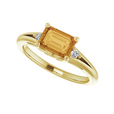 10K Yellow Gold - 7x5mm - Radiant Honey Citrine Horizontal Diamond Accented Ring