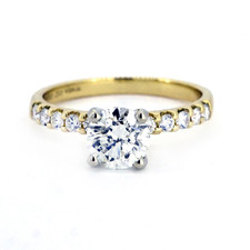 14K Yellow Gold - 0.90ct - Round Diamond Petite Shared Prong Diamond Engagement Ring (0.30ct)
