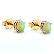 14K Yellow Gold - 6x4 - Oval Ethiopian Opal Stud Earrings