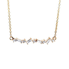 14K Yellow Gold - Fancy Bagguette & Round Cut Diamond Bar Style Fashion Necklace (0.26ct)
