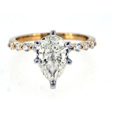 14K Yellow Gold - 1.20ct - Pear Shaped & Round Single Prong Diamond Engagement Ring Setting (0.22ct) 