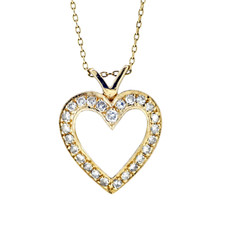 14k Yellow Gold - Vintage Standard Cut Diamond Heart Pendant & Chain