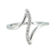 10K White Gold - Diamond Wave Style Fashion Ring - 0.10ct