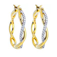 14K Yellow Gold - Round Diamond Twisted Vine Diamond Hoop Earrings (0.14ct)