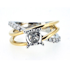 14K Yellow & White Gold - Criss-Cross Diamond Bypass Style Fashion Ring Setting (0.21ct)