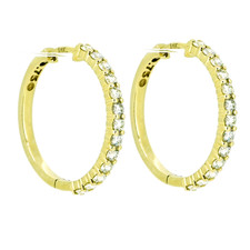14K Yellow Gold - 0.75ct -  Shared Prong Round Diamond Petite Hoop Earrings