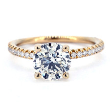 14K Yellow Gold -1.50ct - Round Diamond Petite Diamond Accented Engagement Ring Setting (0.24ct)