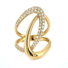 14K Yellow Gold - 0.87ct - Round Diamond Interlocking Fashion Ring