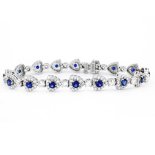 18K White Gold - Round Cut Sapphire & Diamond Halo Fashion Bracelet - 7 inch