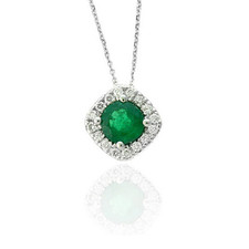 14K White Gold - 0.50ct - Round Emerald & Diamond Halo Slide Pendant & Chain 