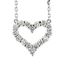 14K White Gold - 0.75ct - Round Diamond Prong Set Heart Necklace