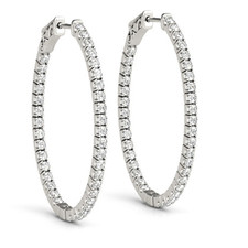 14k White Gold - 1.42ct - Round Diamond Inside Out Diamond Hoop Earrings